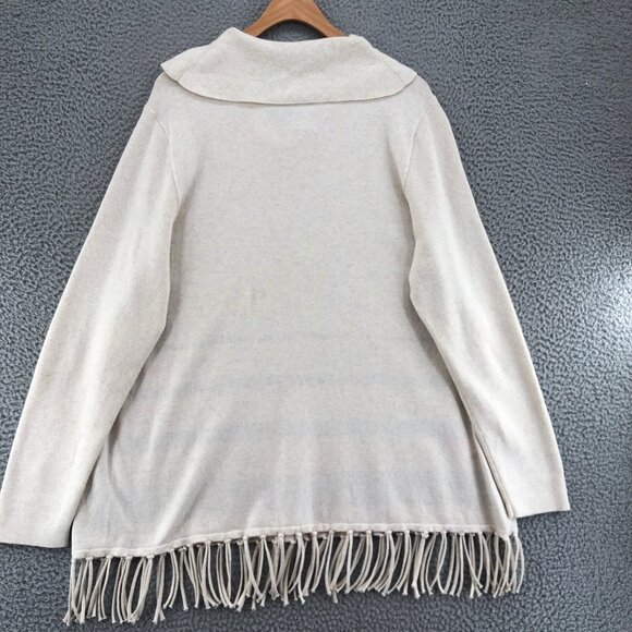 Chicos Sweater Womens 3 US Extra Large Ivory Striped Zenergy Tassel Cowl Fringe - Picture 3 of 10